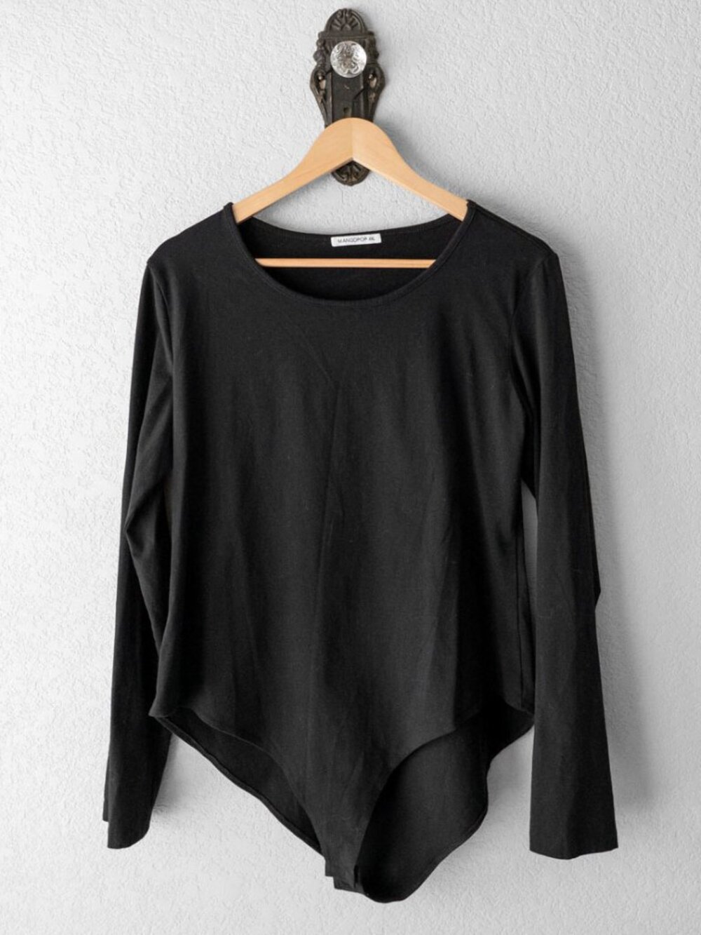 MANGOPOP Bodysuit Womens XXL Black Long Sleeve Scoop Neck Snap Closure Stretch